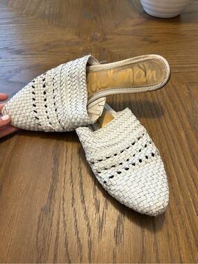 Sam Edelman Cream Woven Slip-On Pointed Mule